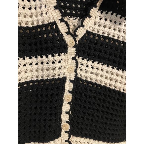 ONLY Cardigan Sweater Womens Small Striped Crochet Button Up Knit Top - Picture 2 of 8